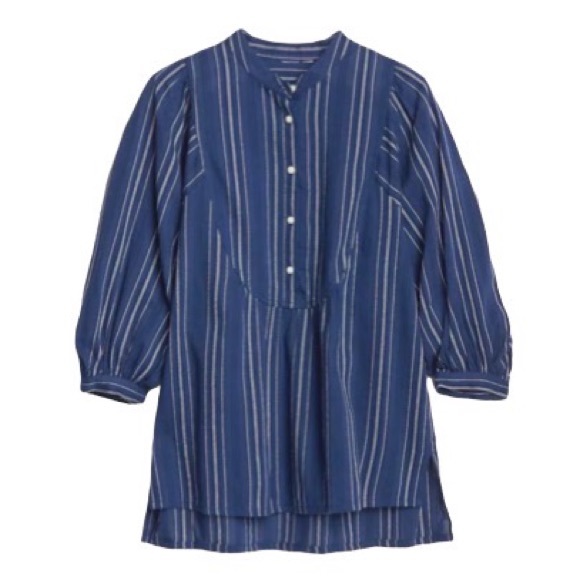 GAP Tops - Gap Blue/White Striped 100% Cotton Long Sleeve Bib Front Popover Top Women’s XS